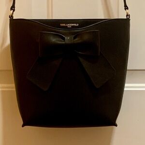 Karl Lagerfeld Paris CLEMENCE Black Bow Crossbody Shoulder Tote Bucket Bag NWOT